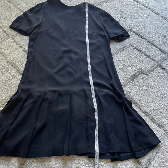 Vintage Tamotsu navy blue classy simple chic midi sheath dress pleated 1X - Picture 6 of 10
